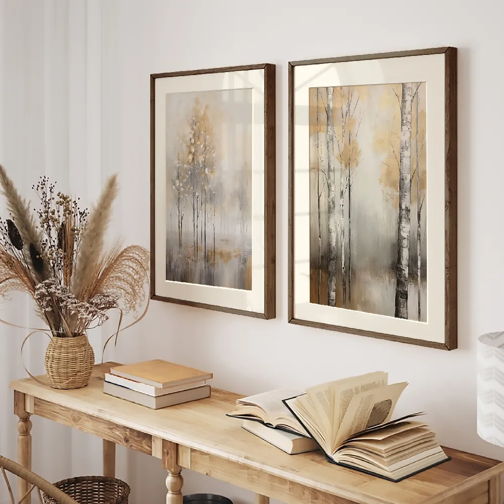 Set of wall art painting,Golden Forest
