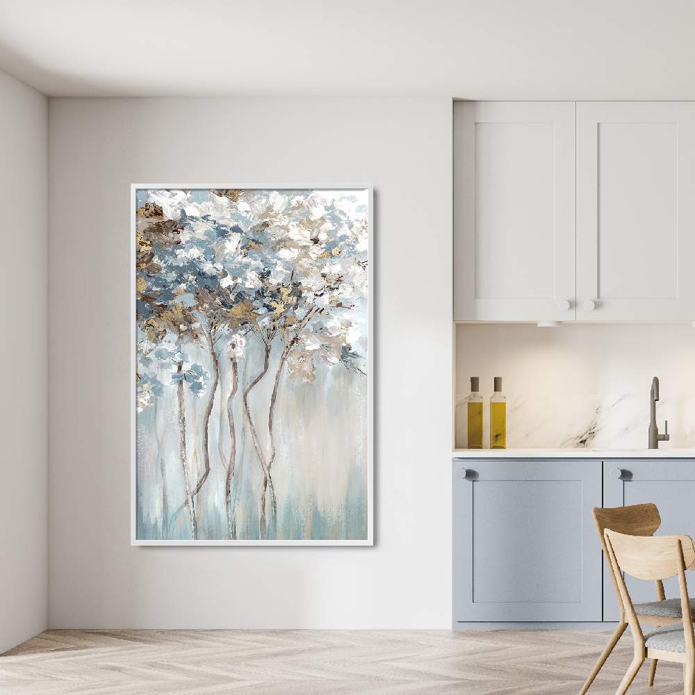 Set of wall art painting,Golden Blue Forest 