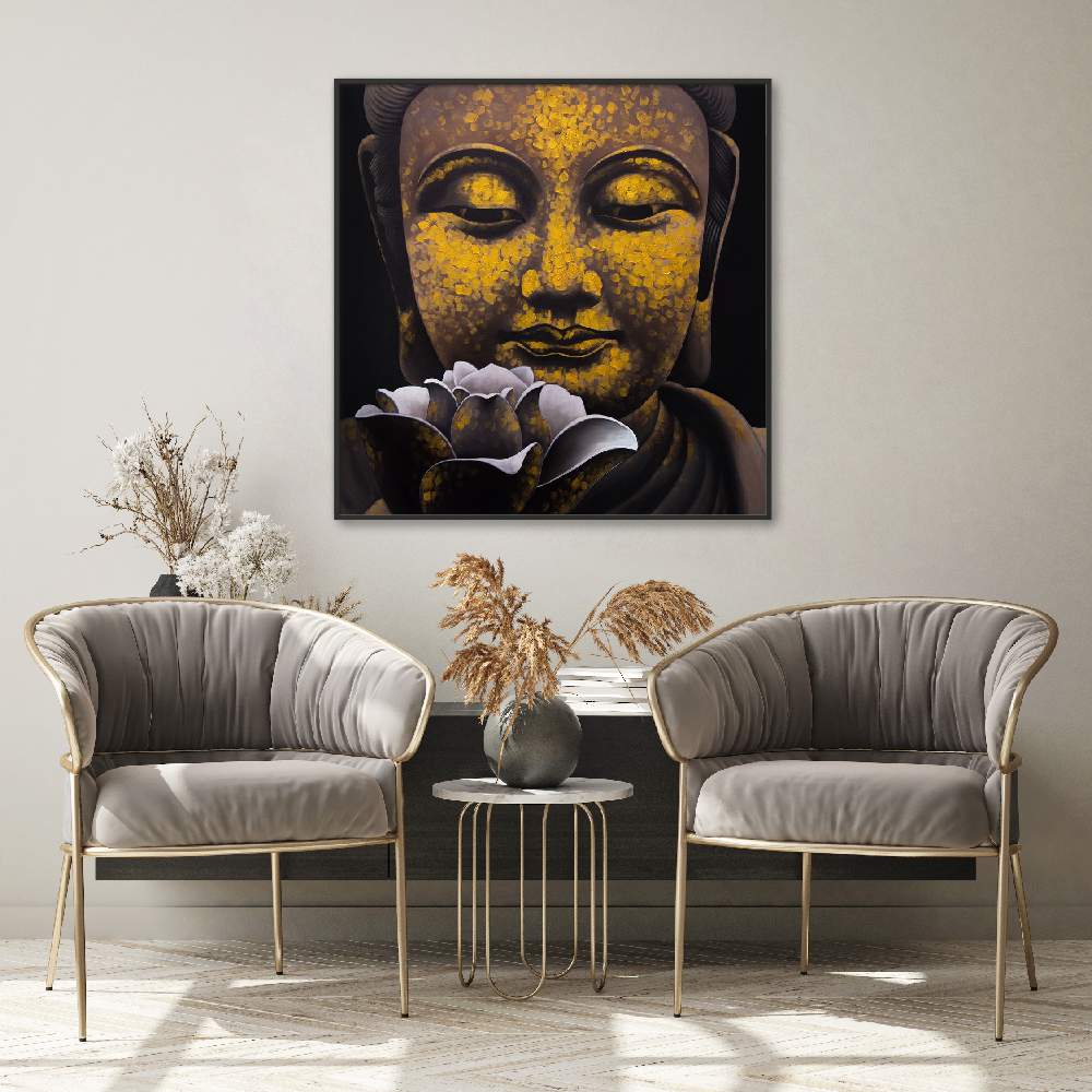 Set of wall art painting,THE ETERNAL SMILE OF BUDDHA AND HIS LOTUS
