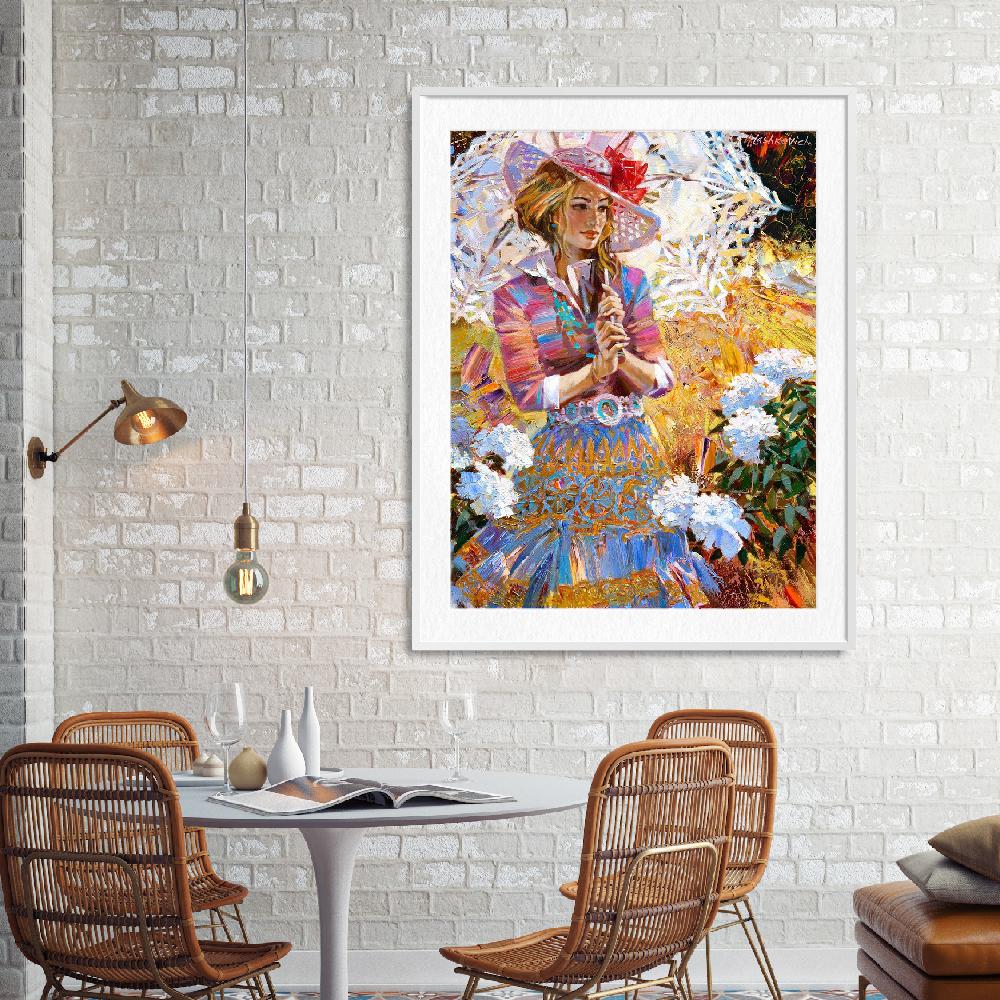 Set of wall art painting,Girl with an openwork umbrella