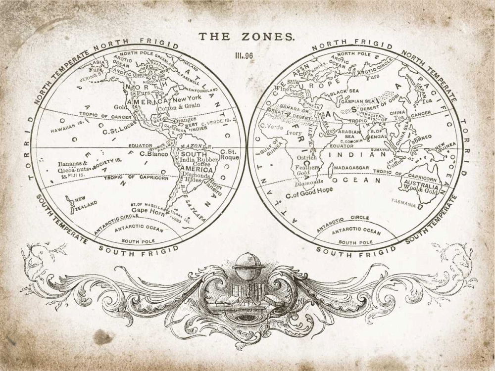 Art Print: Zone World Map I