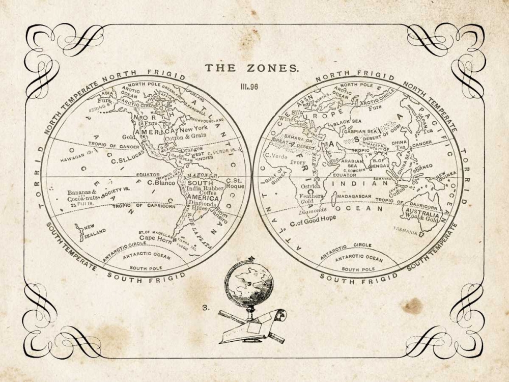 Art Print: Zone World Map II