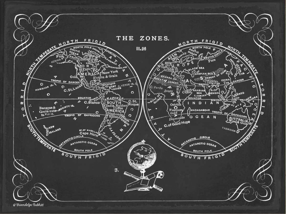 Art Print: Zone World Map III