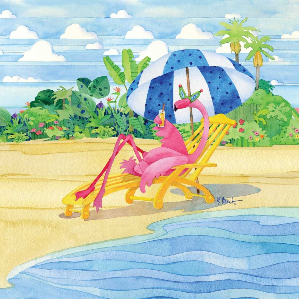Art Print: Deck Chair Flamingo