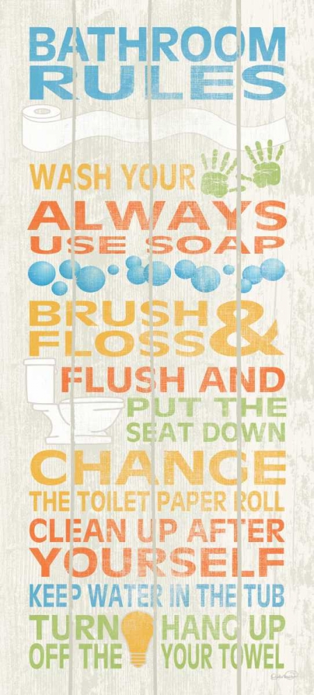 Wall Art Painting id:144478, Name: Bathroom Rules I, Artist: Harbick, N