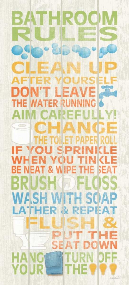 Wall Art Painting id:144479, Name: Bathroom Rules II, Artist: Harbick, N