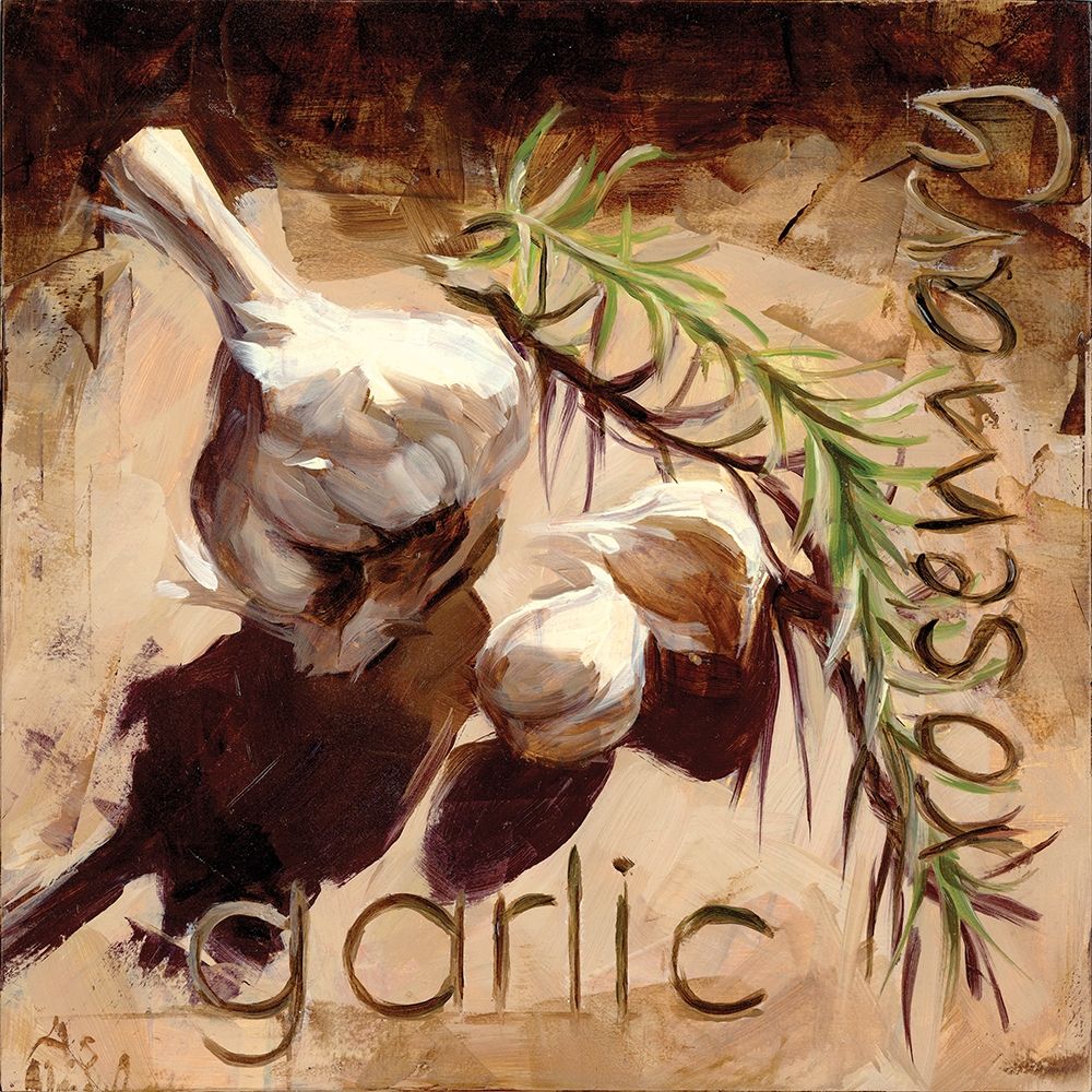 Wall Art Painting id:219652, Name: Garlic and Rosemary, Artist: Salness, Annie