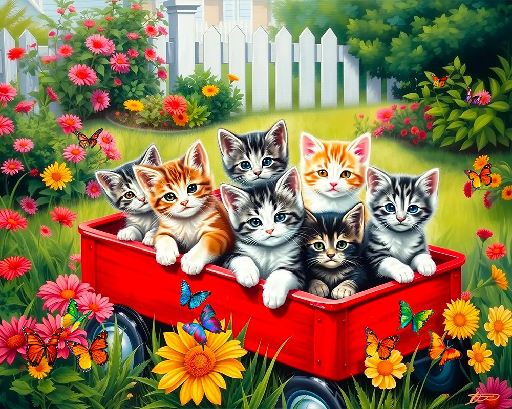 Wall Art Painting id:777517, Name: Kittens in Wagon, Artist: Stewart, Shawna