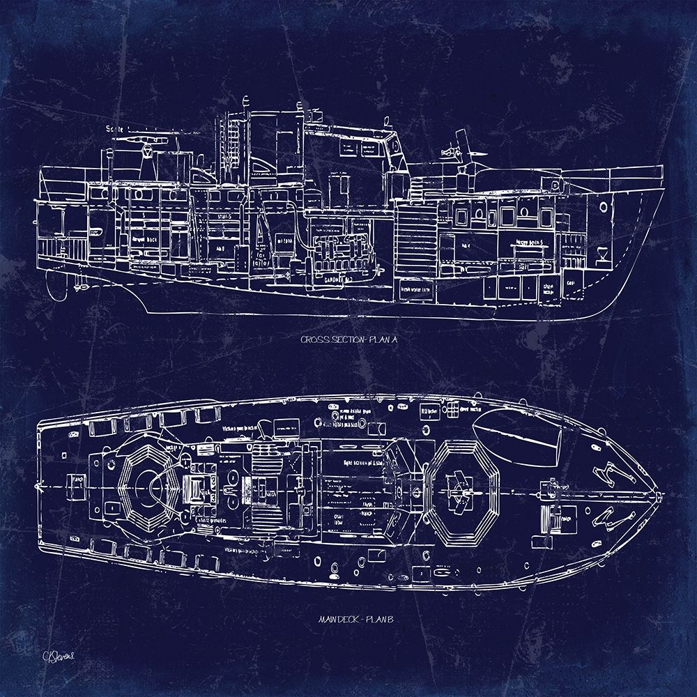 Wall Art Painting id:199769, Name: Boat Blueprint 1, Artist: Stevens, Carole
