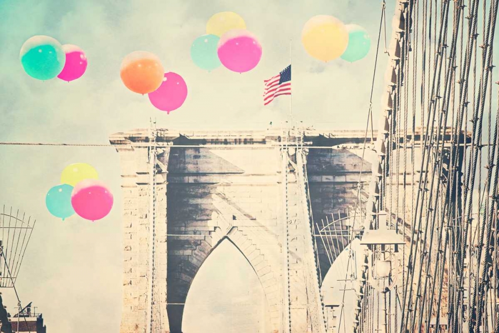 Wall Art Painting id:41087, Name: Bright balloons on bridge, Artist: Davis, Ashley
