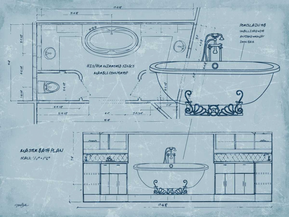 Wall Art Painting id:75160, Name: Bath Blueprint 2, Artist: Stimson, Diane