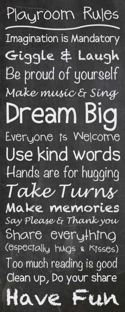 Wall Art Painting id:75664, Name: Playroom Rules Chalkwhite, Artist: Gibbons, Lauren