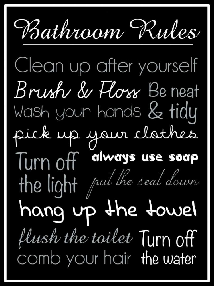 Art Print: Bath Rules Blk 2