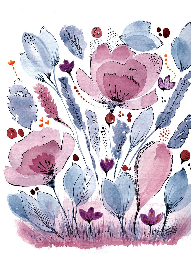 Wall Art Painting id:671890, Name: Purple And Blue Garden 2, Artist: Frost, Julia