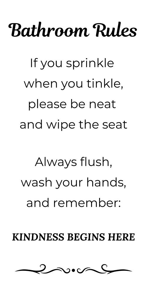 Wall Art Painting id:757616, Name: Bathroom Rules Kindness, Artist: Frost, Julia