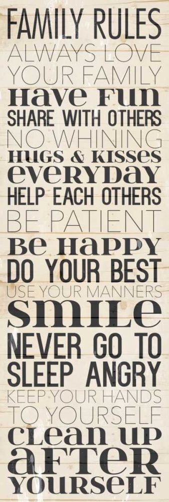 Wall Art Painting id:151820, Name: Family Rules Always, Artist: Grey, Jace