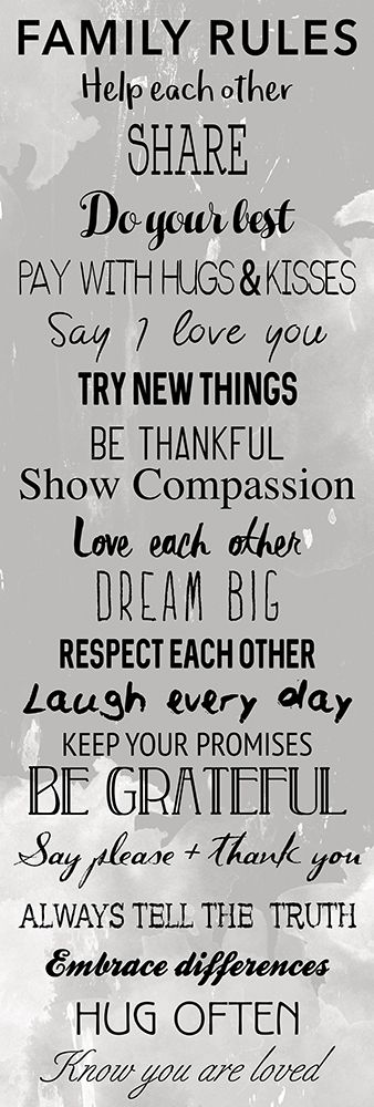 Wall Art Painting id:199832, Name: Family Rules Black, Artist: Grey, Jace