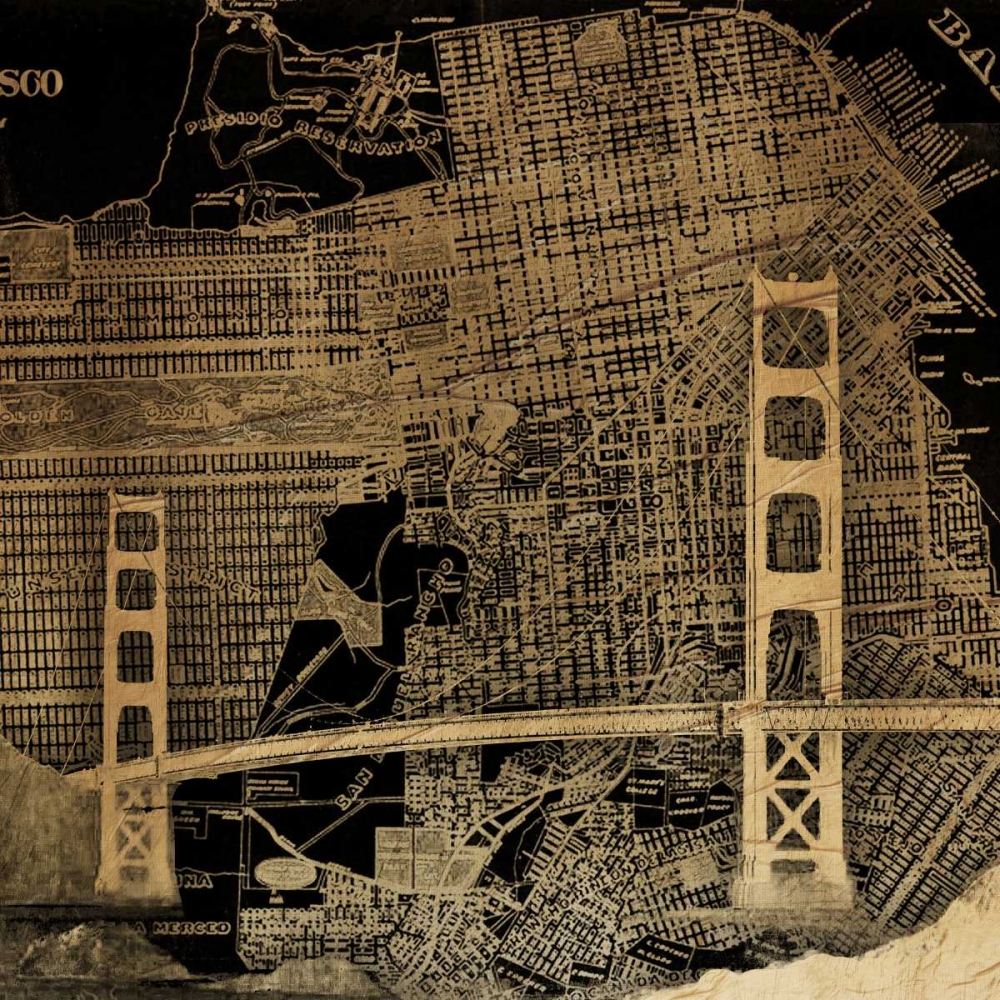 Wall art: Golden Map, by Grey, Jace