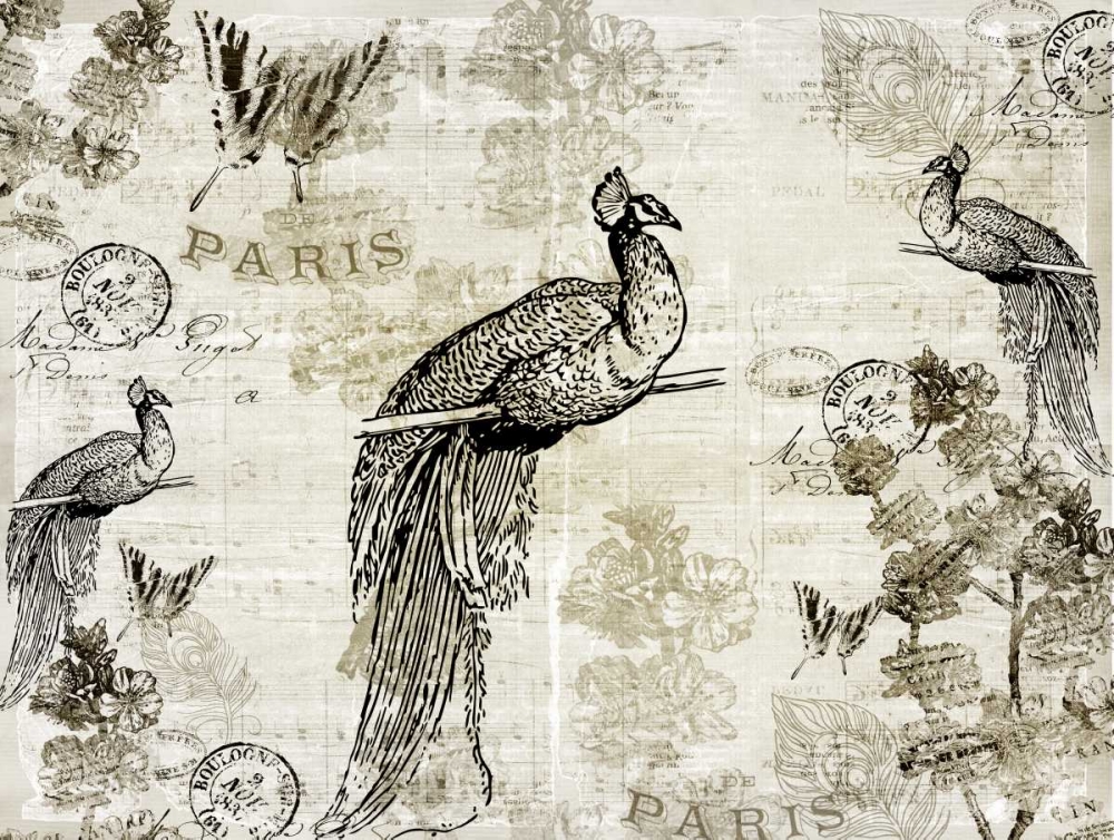 Wall Art Painting id:125805, Name: Music Notes Peacocks, Artist: Allen, Kimberly