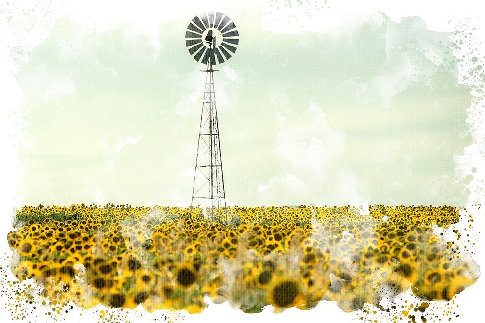 Art Print: Windmill Sunflowers