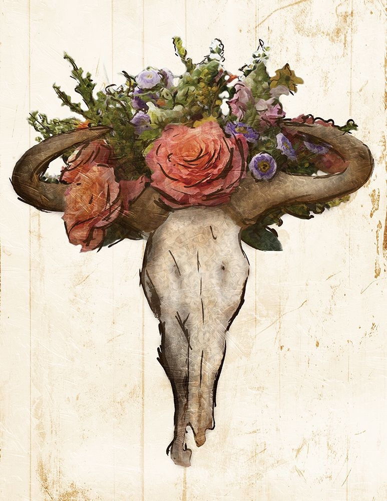 Art Print: Flower On The Skull Dark Lines