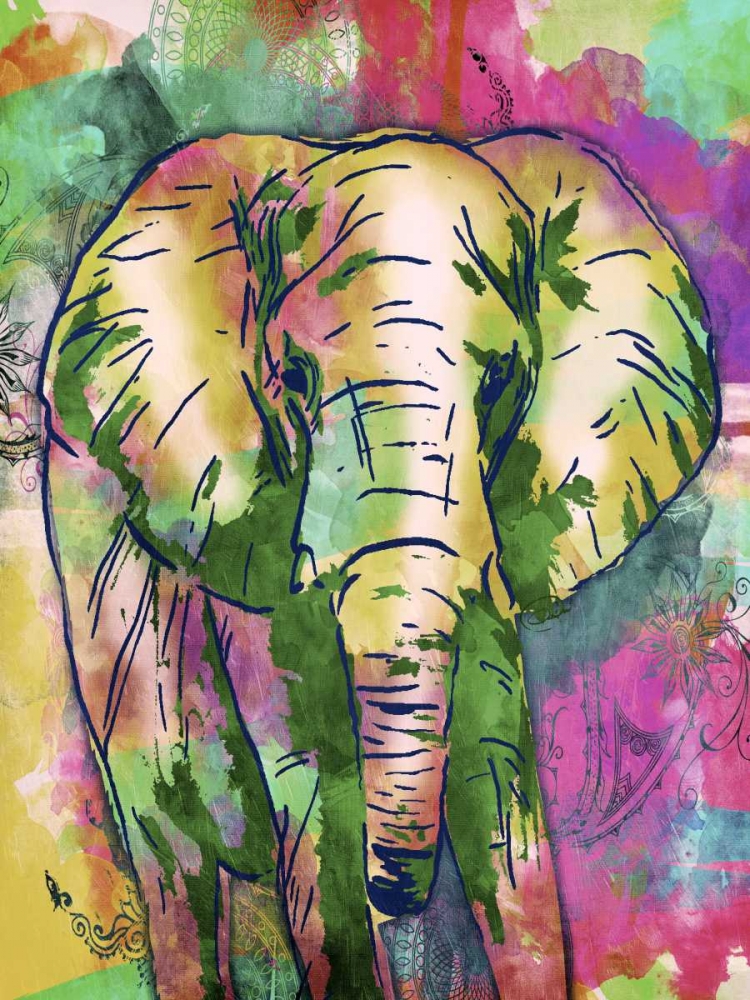 Art Print: Elephant Dark Bright Henna