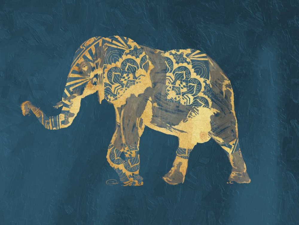 Wall art: Navy Gold Elephant, by OnRei