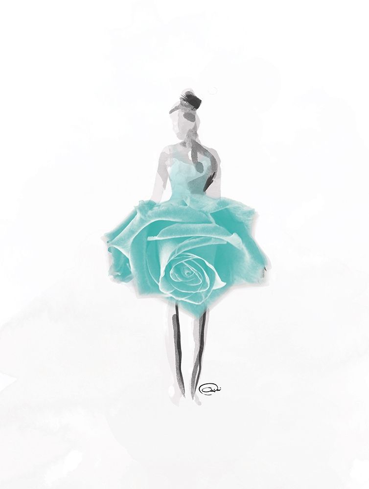 Wall Art Painting id:241989, Name: Teal Rose Ballerina, Artist: OnRei