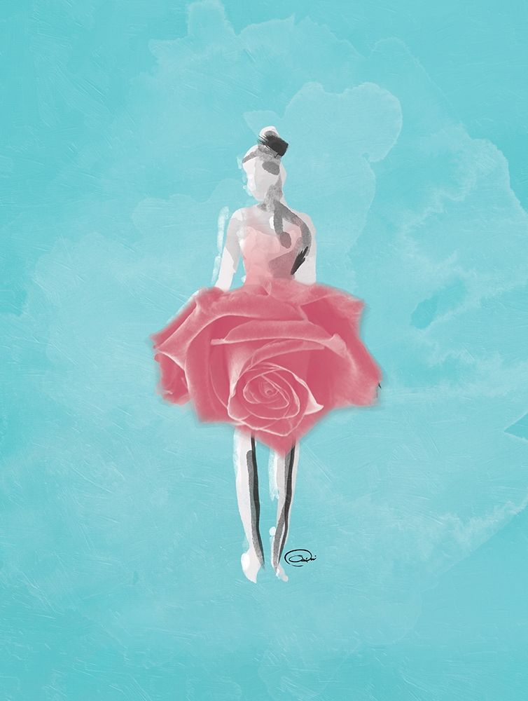 Wall Art Painting id:241990, Name: Teal Rose Ballerina Background, Artist: OnRei