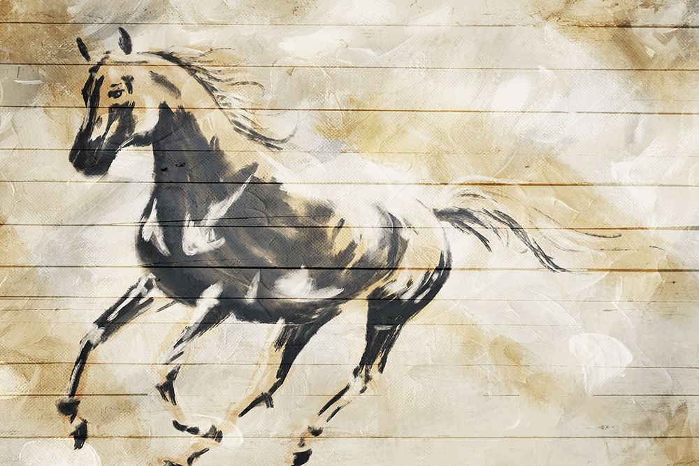 Art Print: Running Horse Paint On Wood