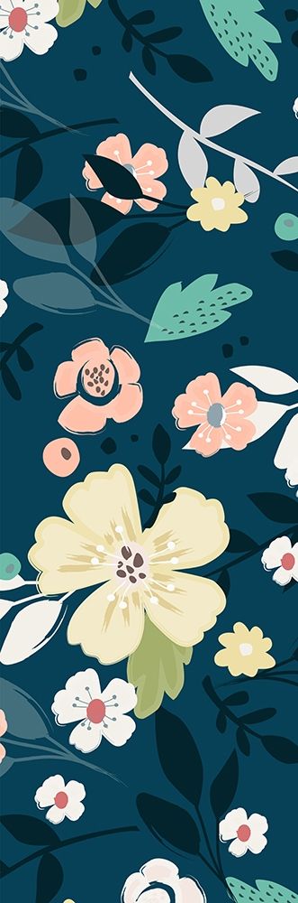 Art Print: Folksy Floral Scatter BLueandGrey