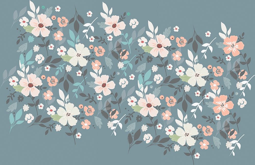 Art Print: Folksy Flora Grey Floral Scatter