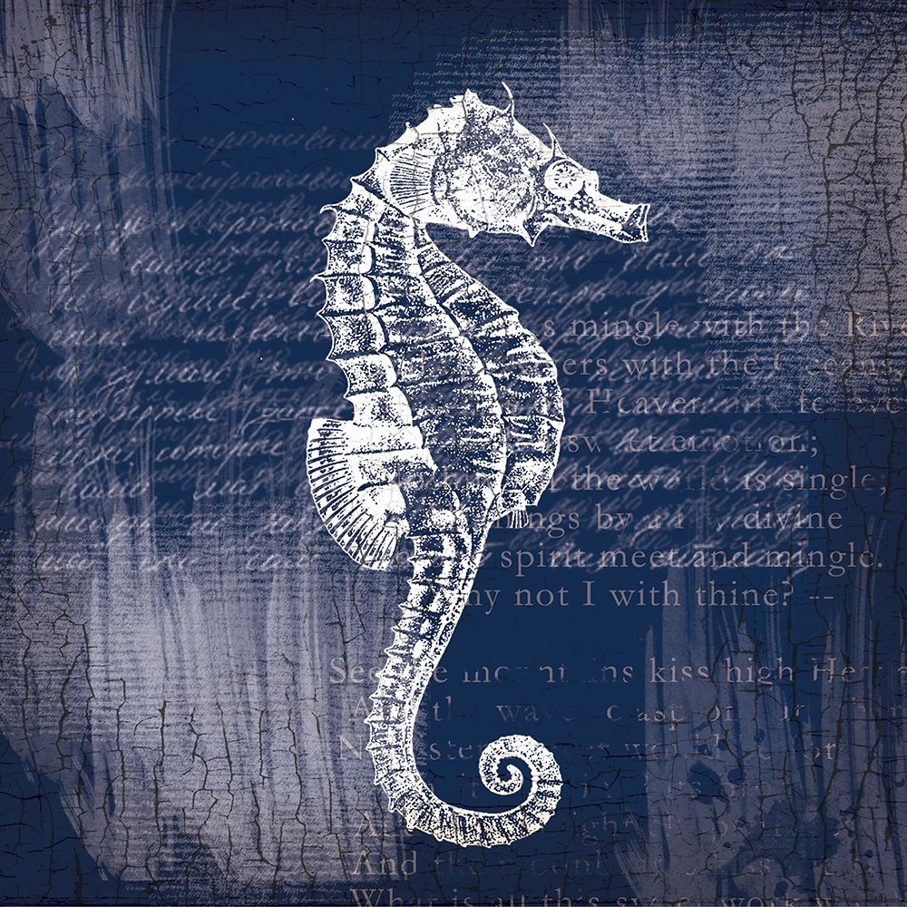 Art Print: Sea Horse On Blue