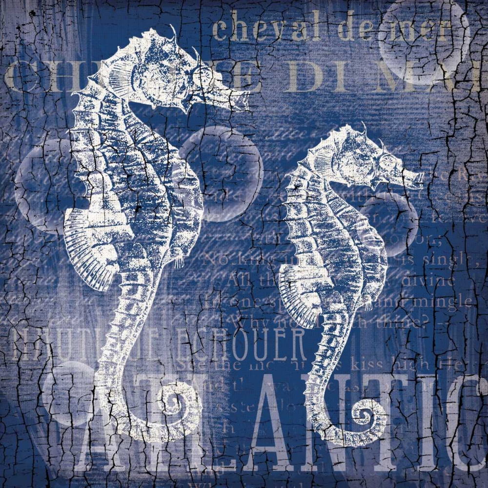 Art Print: Navy Sea Horses