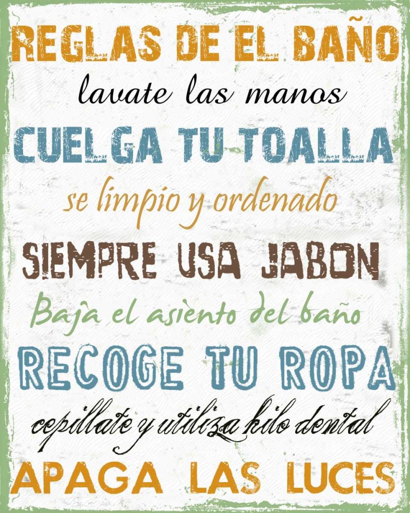 Wall Art Painting id:138582, Name: Spanish Bath Rules, Artist: Lewis, Sheldon