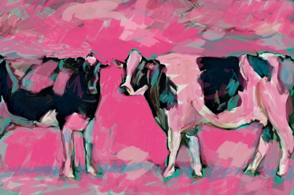 Wall Art Painting id:162545, Name: Pink Cows 1, Artist: Butcher, Sarah