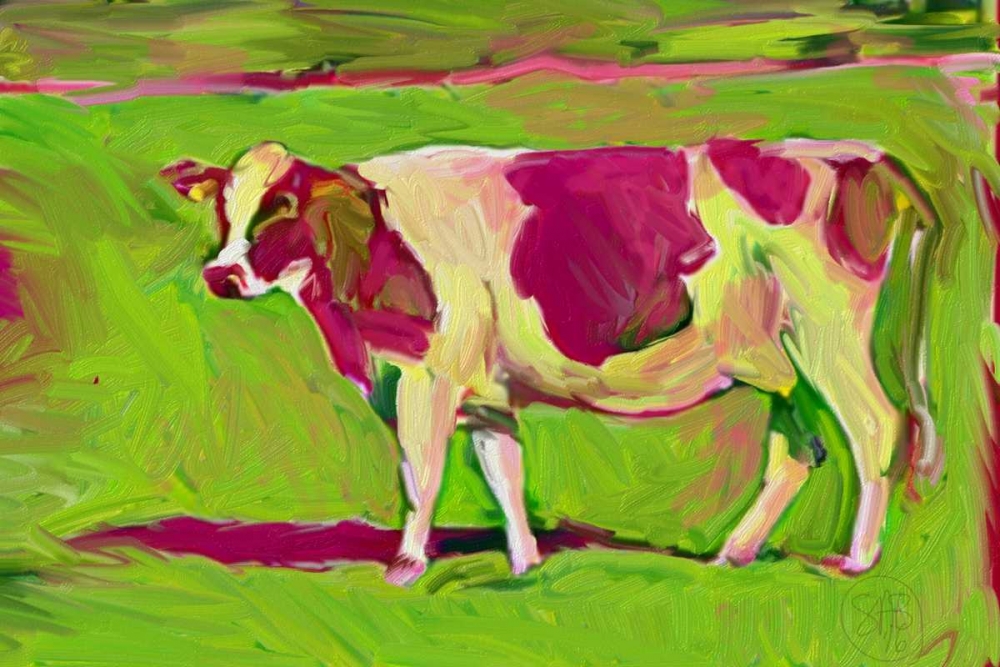 Wall Art Painting id:162546, Name: Pink Cow 2, Artist: Butcher, Sarah