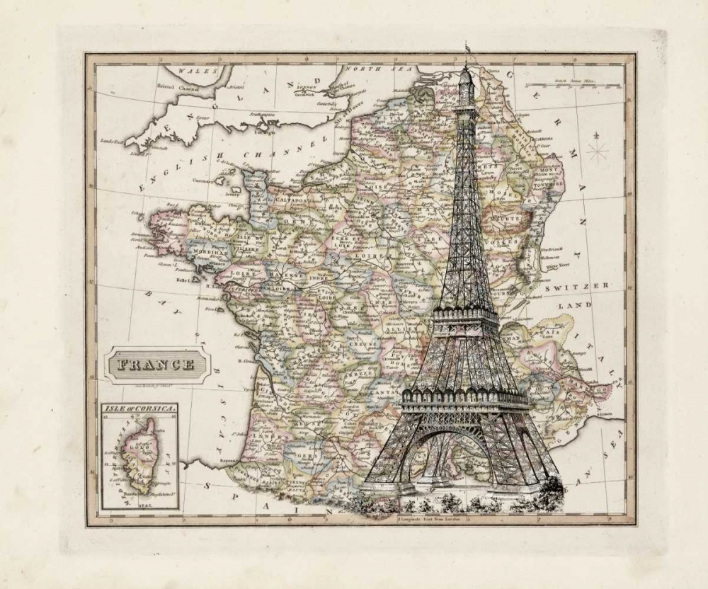 Wall Art Painting id:139565, Name: Eiffel Tower Map, Artist: Carlson, Tina