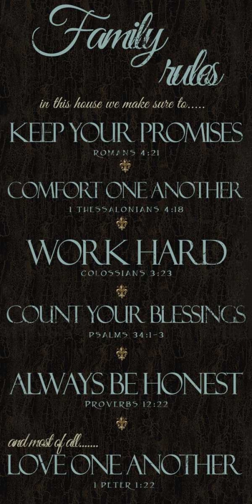 Wall Art Painting id:39683, Name: FAMILY RULES SCRIPTURES BLUE, Artist: Greene, Taylor