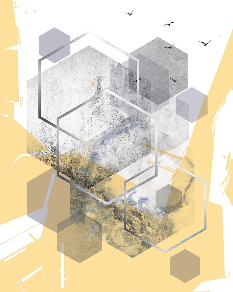 Wall Art Painting id:257637, Name: Yellow Grey Abstract Hexagons 1, Artist: Urban Epiphany
