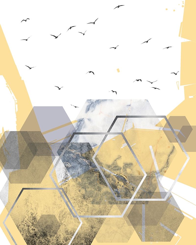 Wall Art Painting id:257638, Name: Yellow Grey Abstract Hexagons 2, Artist: Urban Epiphany
