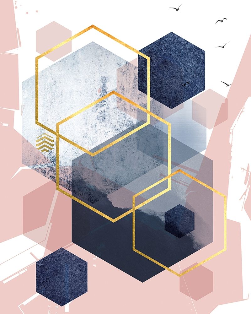 Wall Art Painting id:257639, Name: Abstract Navy Blush Gold 1, Artist: Urban Epiphany