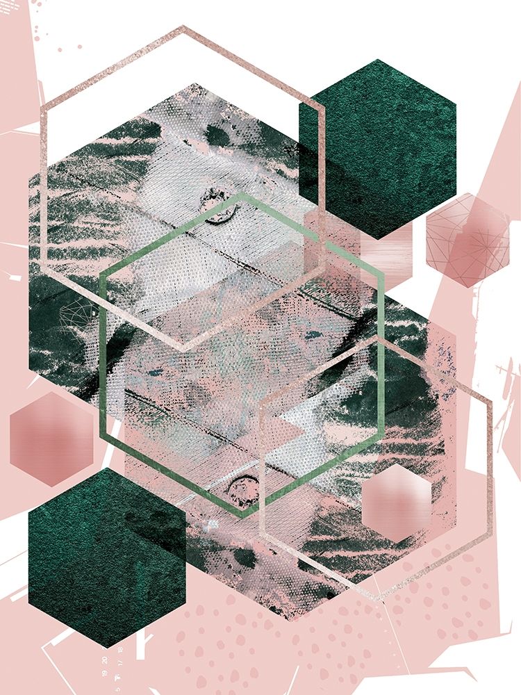 Wall Art Painting id:257641, Name: Pink Green Geo Hex, Artist: Urban Epiphany
