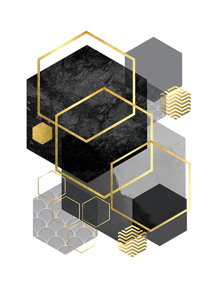 Art Print: Black Grey Gold Geo 2