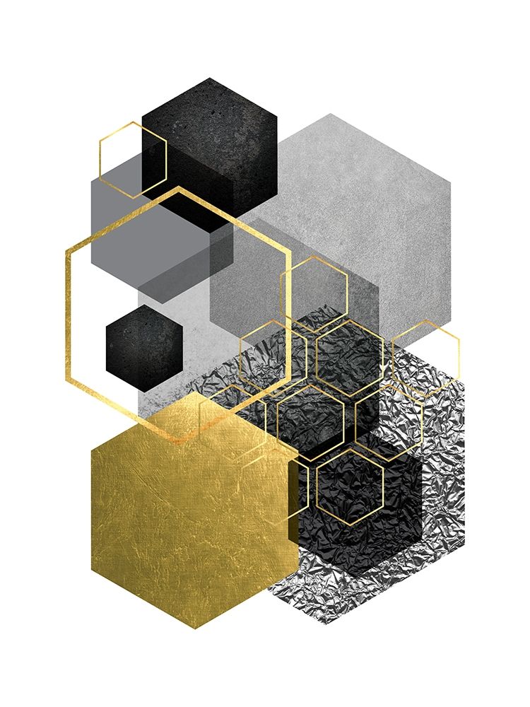 Art Print: Black Grey Gold Geo 3