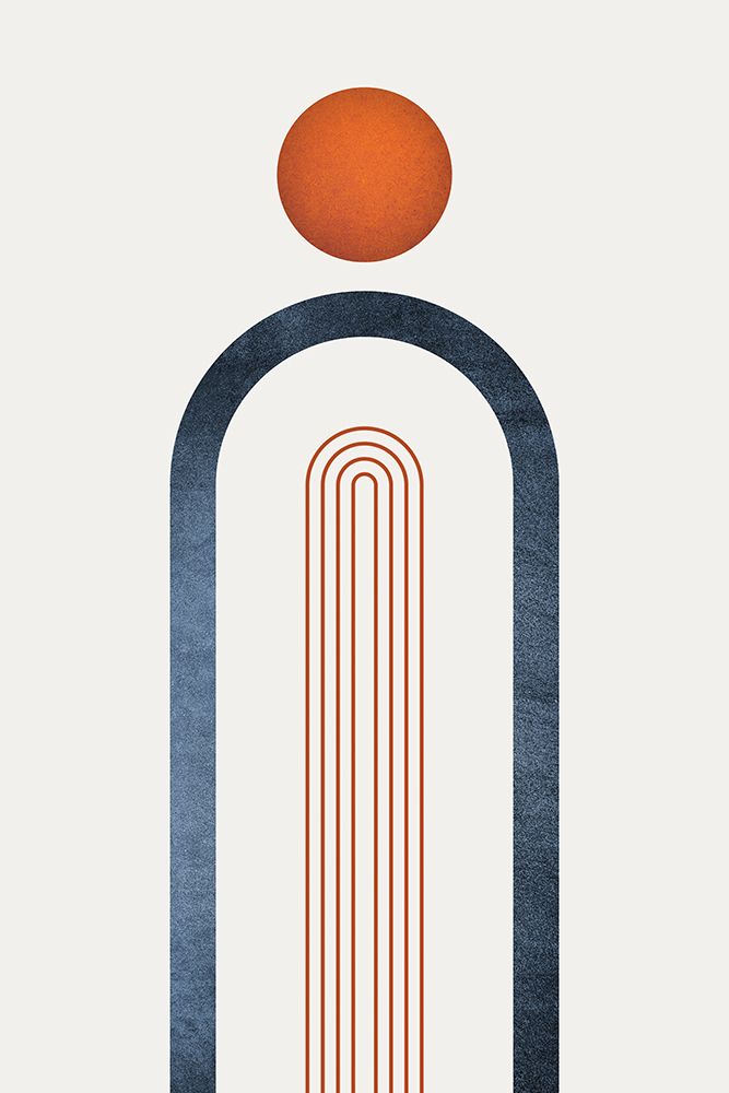 Art Print: Minimalist Mid Century Orange Navy 1