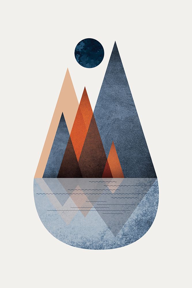 Art Print: Minimalist Mid Century Orange Navy 2