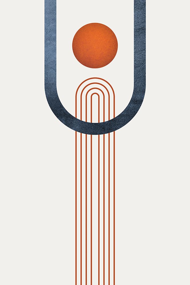Art Print: Minimalist Mid Century Orange Navy 3