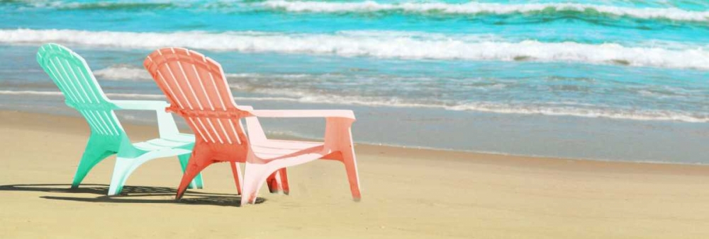 Art Print: Bright Adirondak Chairs on the beach