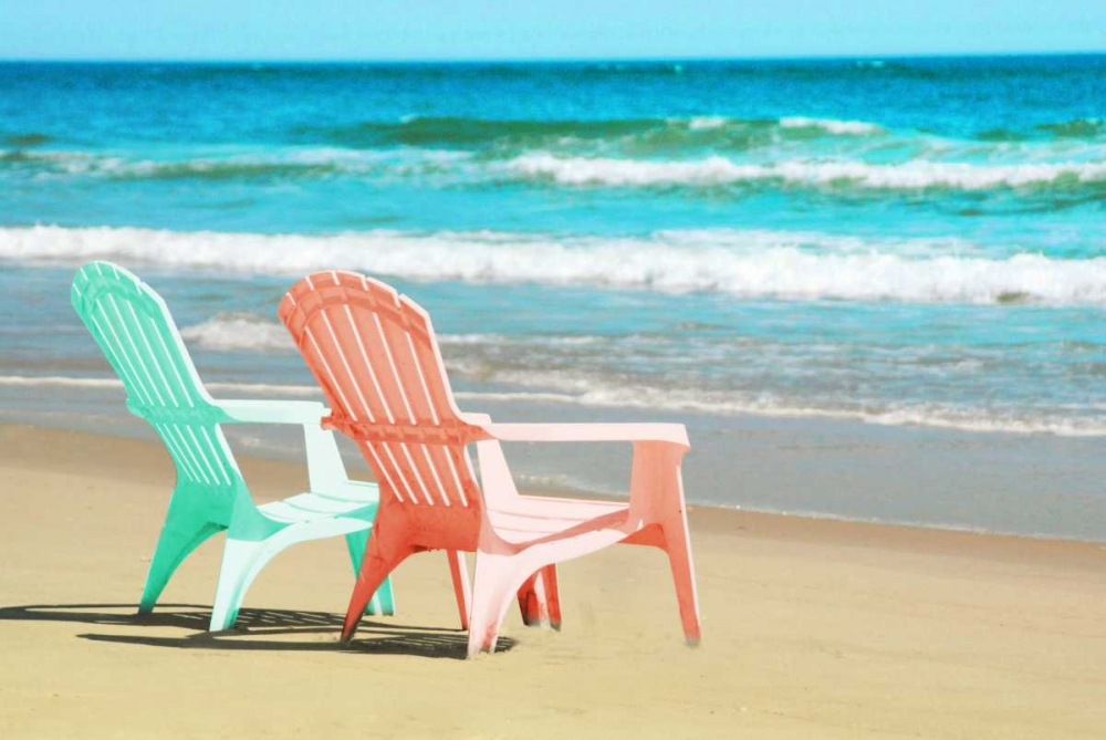 Art Print: Adirondak Chairs on the beach